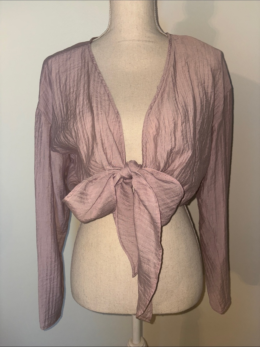 Zara Orchid Lavender Guaze Tie-Front Long Sleeve Blouse NWOT